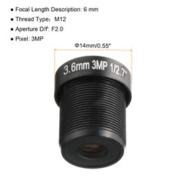 Sourcing Map 3.6mm 3MP F2.0 FPV Wide Angle Security Camera Lens M12 Threaded Dia for IP Camera, Black