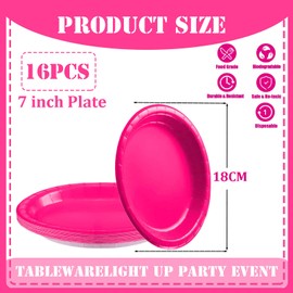 YAAVAAW 16P Hot Pink Paper Plates Party Supplies,7" Round Dessert Plate Dinner Luncheon Plates Plates Tableware Creative DIY Paper Plates Solid Color Party Plates for Kids Adult Birthday,BBQ,Picnic