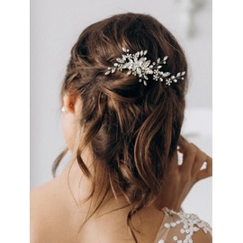 SWEETV Wedding Hair Comb Pearl Bride Hair Pins Flower Hair Piece Rhinestone Bridal Hair Accessories for Women and Girls