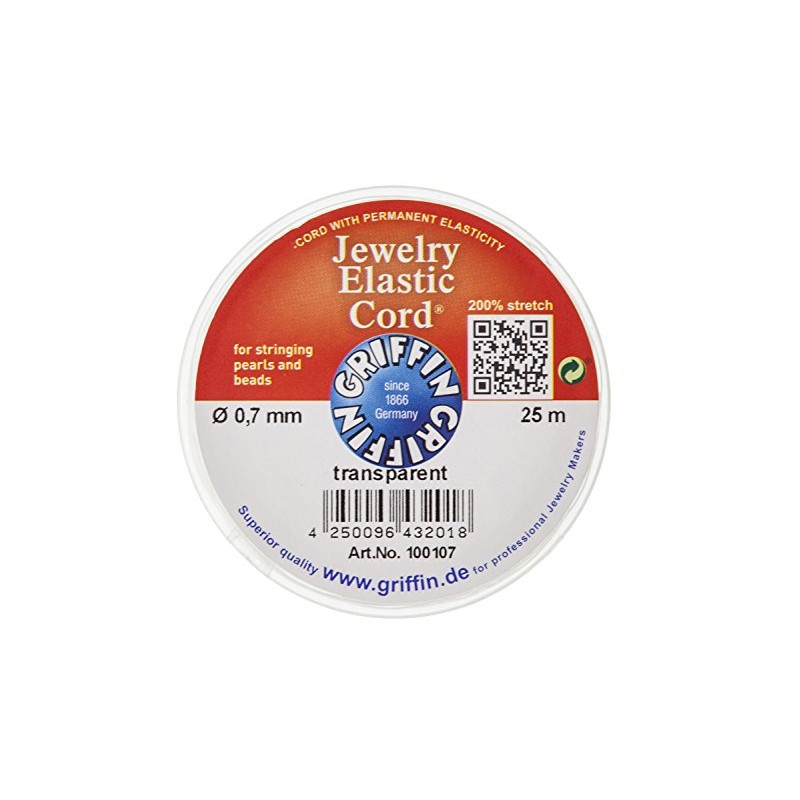 Griffin Elastic Beading Cord, Clear, 0.7 Millimeters, 25 Meters |