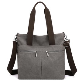 MAYMOONER Multi-pocket Canvas Tote Bag for Women Canvas Crossbody Bag with Zipper and Pockets for Work College(Grey)