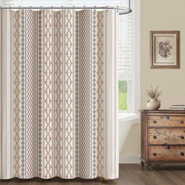 NDDYCU Boho Linen Shower Curtain for Bathroom with Striped Print,72" W x 84" L,Beige,Extra Long Size