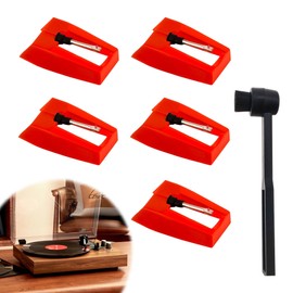 5PCS Vinyl Record Player Needle with Cleaning Brush Turntable Replacement Needle Record Player Needle Record Player Needle Replacement for Victrola, 1byone, Crosley, ION, Jensen LP Phonograph(Red)