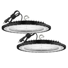 SOUTHLEVY 2 Pack UFO 200W LED High Bay Light, 5000K,28,000LM, 5 ft Cable with US Plug UL Certified Plug, IP65 Commercial Warehouse Area Light for Wet Location Area, Workshop, Garage