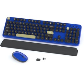 Wireless Keyboard and Mouse Combos, Retro Keyboard and Mouse Wireless Full Size, 2.4Ghz Connection and Optical Mouse for Windows, Mac, PC, Laptop for Home and Office (Jewel Blue-Black)