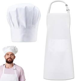 QWEPU Chef's Hat Apron Set, Cooking Chef's Hat, Adjustable Bib Apron, Cooking Apron, Elastic Chef's Hat, Unisex Chef's Hat for Kitchen, Home, Restaurant and Hotel, White