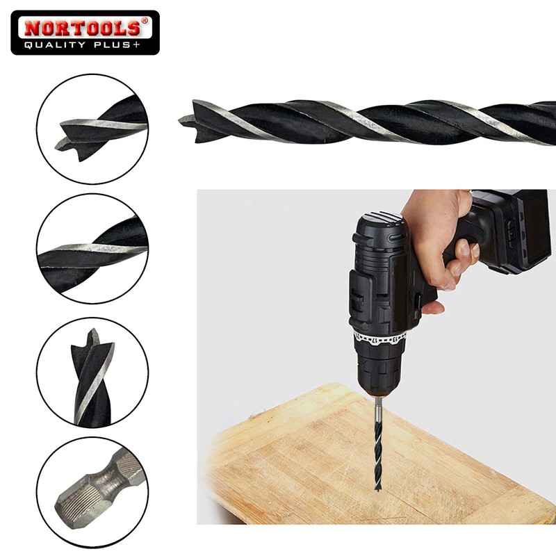 NORTOOLS Wood Drill Bit Set 5 Pieces Brad Angle Wood