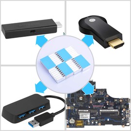 Heat Sink with Thermal Conductive Double Sided Tape, Heat Runaway Protection, W0.5 x D0.8 x H.2 inches (12 x 20 x 6 mm), Pack of 8, Cooling Fins, Aluminum, Heat Dissipation Plate, Fire, TV, DIY Kit,