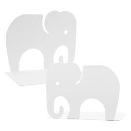 1 Pair White Elephant Metal Bookends,Creative Animal Little Elephant Nonskid Thickening Iron Book End Decorative Bookends Desk Organizer Holder for Kid Library Home School Office Decoration