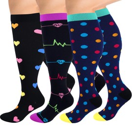 TRIITECH 3 Pair Plus Size Compression Socks for Women and Men,20-30mmHg Wide Calf Knee High Compression Stockings for Circulation
