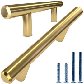 ALPINE HARDWARE American Owned Solid Stainless Steel Euro Bar Cabinet Handle Drawer Pull (1/2-inch Diameter) 6.13-inch Length (3.75-inch Hole Center) Gold Brass 10-Pack