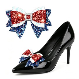 Independence Day Shoe Clips for Women, Glitter Sequin Bow Shoe Clips, Detachable Heels Accessories, Classic Shoes Decoration Charms for Flats Pumps Decor 2 Pcs Red White Blue