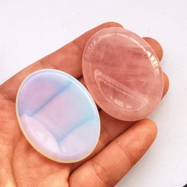Manekieko Natural Crystal Thumb Worry Stone, Stress Relax Healing Reiki Crystal Bag Palm Stones, Rose Quartz + Opalite