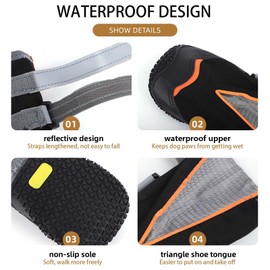 OHCOZZY Waterproof Dog Shoes, Non-Slip Dog Boots with Reflective Straps, Wear-resistant Rubber Sole Dog Shoes, Paw Protection for Small, Medium and Large Dogs, Pack of 4 (XL, Orange)