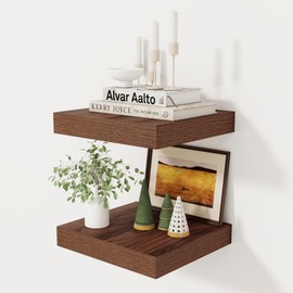 Fun Memories 12 Inch Floating Shelf, Rustic Wood Wall Shelves for Wall Decor & Storage, 12 x 12 Floating Shelf for Living Room, Bathroom, Bedroom, Walnut, Set of 2