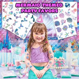 60 PCS Mermaid Ocean Sea Pre-Cut Temporary Tattoos for Kids | Super Cute Themed Birthday Party Favors, Supplies, Decorations, Purple Fake Tattoo Stickers, School Rewards Prizes & Gifts Boys & Girls