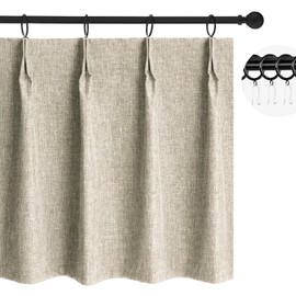 WdFour30 W x 24" L Inch Pinch Pleated Blackout Cafe Curtains - Pack of 2, 100% Light Blocking Back Tab Drapes for Half Windows, Kitchen & Bathroom Short Curtains (Hemp Gray)