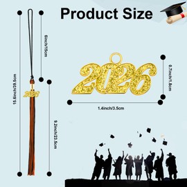2026 Tassel Graduation, Black and Orange Graduation Tassel, 2026 Graduations Cap Tassels, Gradutate Cap Tassels with 2026 Year Gold Charms for Grad Cap Hat Ceremonies Memorial Graduations Decorations