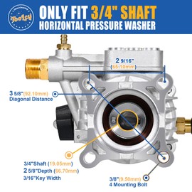 TOOLCY 3/4" Shaft Horizontal Pressure Washer Pump, 2600-3200 PSI @ 2.5 GPM - Power Washer Pump for Gas Washer - Compatible with Honda, Simpson, Ryobi and More