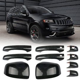 sportuli Carbon Fiber Mirror Covers +Door Handle Covers Replacement for 2011-2021 Jeep Grand Cherokee and Dodge Durango