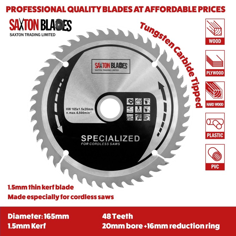 TCT16548T Saxton 165mm x 48t TCT Thin Kerf Cordless Circular