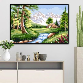 LakeThun Paint by Numbers Kit for Adults Beginners Paintwork with Paintbrushes Acrylic Paints Perfect Home Wall Decor 16x20 Inch Snowy Mountain Forest