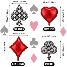 8 Pieces Casino Theme Party Balloons Playing Cards Balloons Casino Foil Balloons Casino Party Decoration Supplies for Las Vegas Party, Poker Events, Casino Night Birthday