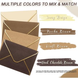 Cholemy Brown 4 x 6 Envelopes 50 Pack A6 Card Envelopes with Gold Border, 180 Gsm Thick Self Adhesive V Flap Invitation Envelope for Wedding Bridal Shower Birthday Greeting Graduation Mailing Funeral