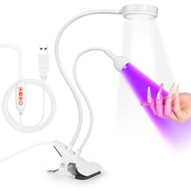 AORAEM LED UV Nail Lamp Double-Headed Gooseneck UV Light for Gel Nails, Portable Flash Cure Lamp with Gooseneck and Clamp, Rotatable & 4 Gear Brightness, Home Professional DIY Manicure Salon, White