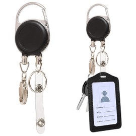Retractable ID Badge Holder – 8 Pack – Heavy-Duty Double 2 String – Premium Key Holder Clip – Ideal Keychain with Badge Reel – Perfect for Medics, Drivers, Students, Black