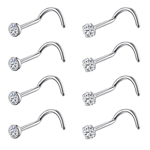 8PCS G23 Titanium Twist Screw Nose Studs 18G 20G Nose
