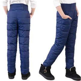 BABYBEEUS Boys Girls Kids Snow Pants Cotton Puffer Hight Rise with Pockets Warm for Winter Outdoor Activities (2, Navy)