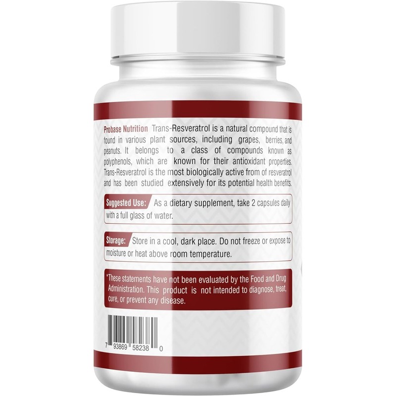 Probase Nutrition Ultra High Purity Resveratrol Capsules - 98% Trans-Resverat
