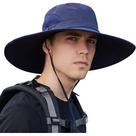 LeafIn Men's Hat, Fishing Hat, Ten Gallon Hat, Safari Hat, Mountain Climbing Hat, Fishing Hat, Wide Brim, UV Protection, Sun Protection, Breathable, 4.7 inches (12 cm), Hat Depth 4.3 inches (11 cm),