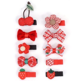Bianhuan Baby Hair Clip, Hairpin for Children, 10 Piece Set, Hair Clip, Accessories, Hair Ornament, Cute, Ribbon, Flowers, Shichi-Go-San Grandchild, Christmas Gift (Red)