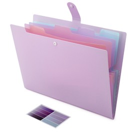 NAFY Colorful Expanding File Folder, 5 Pockets Folder with Colored Labels Portable Weave Pattern Accordion File Folder A4 Letter Size Project Organizer Document Folder for Office School (Purple)