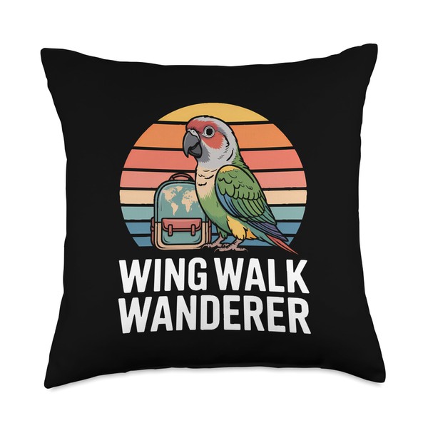 Green Cheek Conure Mom Parrot Vintage Retro Travel Throw Pillow