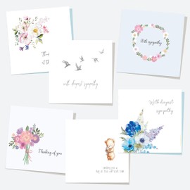 Dotty about Paper - Sympathy Cards - Mixed Flowers & Birds - Pack of 6. Multipack, Friends, Family, Hugs, Kisses, Modern, Sympathy, Recovery (50 0004)