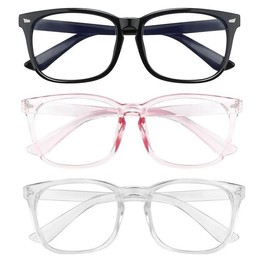 2024 Fashion Computer Gaming Glasses，Computer/Gaming/TV/Phones Glasses，Party Glasses,Square Classic Retro Clear Lens Eyeglasses， Vintage Fake Eyeglasses for Women Men - Color: Black + Transparent + Pink（3 Pack）