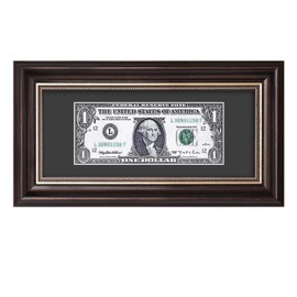 Space Art Deco, 4x9 Dollar Bill/Currency Frame with Black Mat, Easel Stand for Tabletop or D-Ring Hangers for Wall Mounting (Brow/Ornate Gold, 1-Pack)