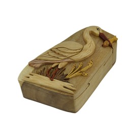 Zeckos Fresh Catch Standing Crane Hand Crafted Wooden Trinket/Puzzle Box
