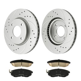 Drilled and Slotted Front Brake Kit Rotors Ceramic Brake Pads for Nissan 2007-2012 Sentra 2.0L, Nissan 2008-2012 Versa 1.8L, Nissan 2009-2014 Cube, Nissan 2007 Versa(11.01”, 279.8mm)