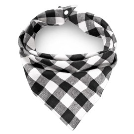 Bandana para perro a cuadros con botón, doble capa de algodón suave, triángulo para perro, pañuelo lavable chica niño perro pañuelo ajustable accesorios para perros pequeños y medianas grandes (negro y blanco, pequeño)