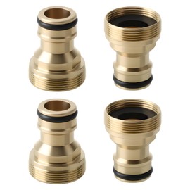 4 PCS Tap Connector Set, Brass Hose Connector Universal Garden Hose Pipe Adapter Metal 3/4 & 1/2 Inch 2-in-1 Female Threaded Faucet Adapter for Kitchen Bathroom Garden Outdoor Hosepipe Fittings