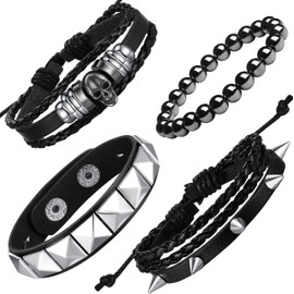 XIANNVXI 4Pcs Punk Bracelets Studded Bracelet Goth Bracelet for Men Women Leather Cuff Adjustable Black Bracelet