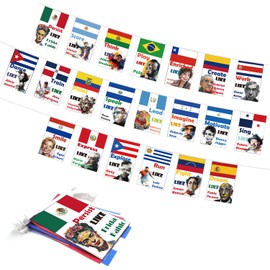 1step2drean Hispanic Heritage Month String Flags | 21 Artistic Portraits of Iconic Figures on National Flags | Motivational Decorations for School,Party