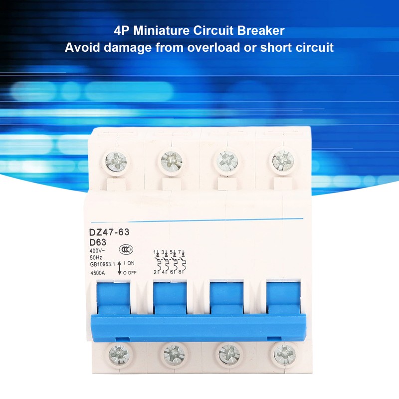 4P Miniature Circuit Breaker DIN Rail Mount Low Voltage Overload