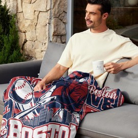 Blankets for Boston, Team Color Throws Blanket for Gift, Gifts for Men Women Baseball Lovers, Lightweight Soft Flannel Baseball Blankets 60"x50"