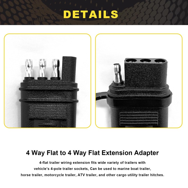 WALSIO 4 Way Flat Trailer Extension Coiled Cable, 4 Pin