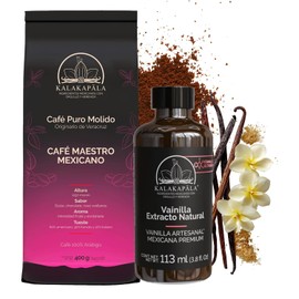 Kalakapäla | Café Arábigo Molido y Extracto Natural de Vainilla de Doble Concentración | Duo Aromas Mexicanos | 400 g + 113 ml